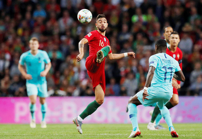 Portugal's Bruno Fernandes in action during the Nations League final