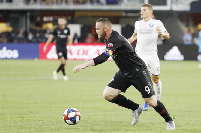 DC United forward Wayne Rooney (9) in action against Orlando City SC in the first half at Audi Field in Washinhton DC on Wednesday