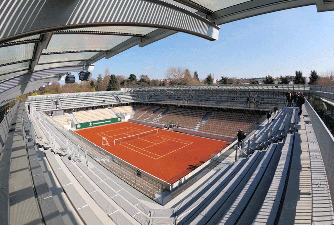 Overall view of the new tennis court Simonne Mathieu by architect Marc Mimram