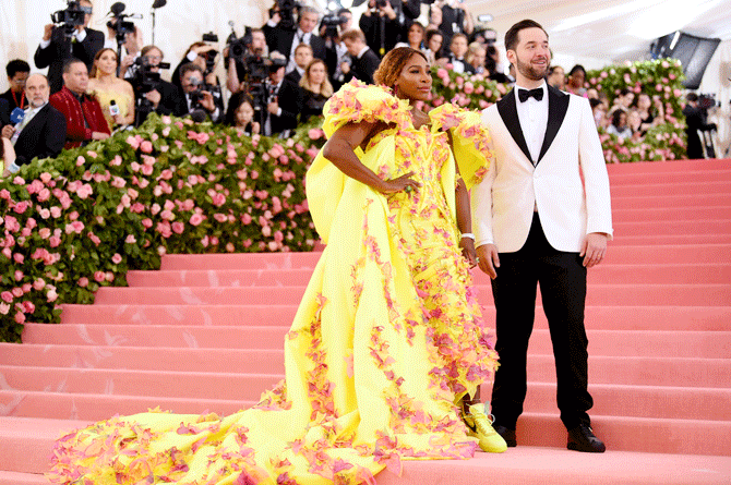 Serena Williams and her husband Alexis Ohanian attend The 2019 Met Gala Celebrating Camp: Notes on Fashion at Metropolitan Museum of Art in New York City on Monday