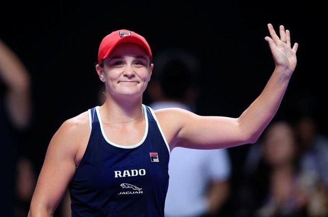 Australia's Ashleigh Barty celebrates after winning her semi-final against Czech Republic's Karolina Pliskova.