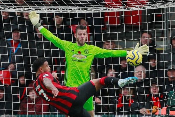  Bournemouth's Joshua King beats Manchester United goalkeeper David de Gea for the only goal of their match.