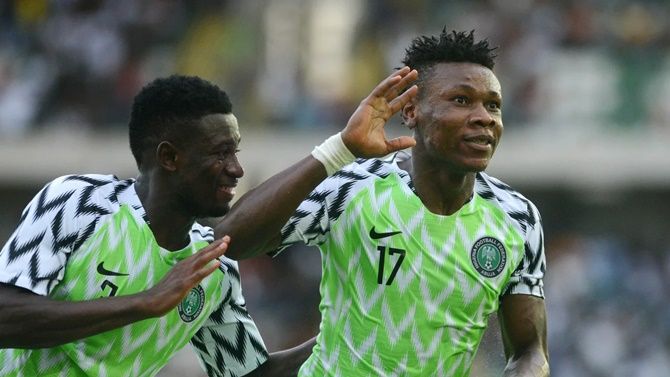 Samuel Kalu celebrates after scoring what turned out to be the match-winner for Nigeria in the Africa Cup of Nations match against Benin