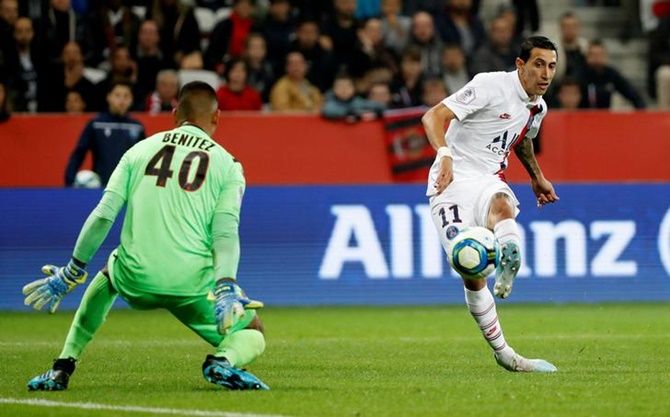 Angel Di Maria scores Paris St Germain's first goal against Nice
