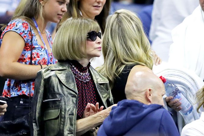 Anna Wintour, editor of Vogue and a favourite of tennis royalty, read Roger Federer and Serena Williams, watched her friend Federer lose to Dimitrov