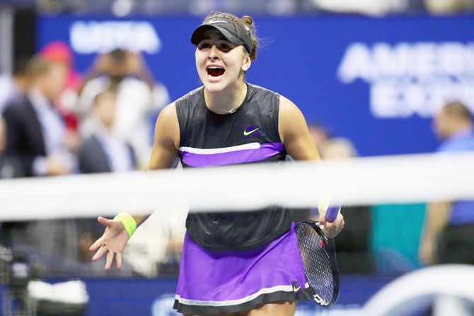 Canada's Bianca Andreescu after beating Switzerland's Belinda Bencic in their semi-final on day eleven of the 2019 US Open at the USTA Billie Jean King National Tennis Center at Flushing Meadows in the Queens borough of New York City on Thursday