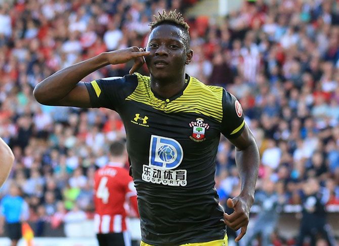 Southampton's Moussa Djenepo celebrates scoring their first goal against Sheffield United