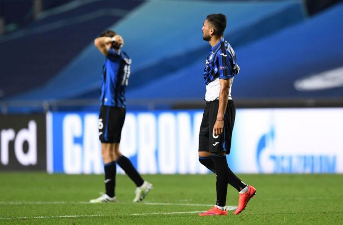 Atalanta's Jose Luis Palomino after losing to Paris Saint-Germain in the dying moments of their UEFA Champions League quarter-final at Estadio do Sport Lisboa e Benfica in Lisbon on Wednesday