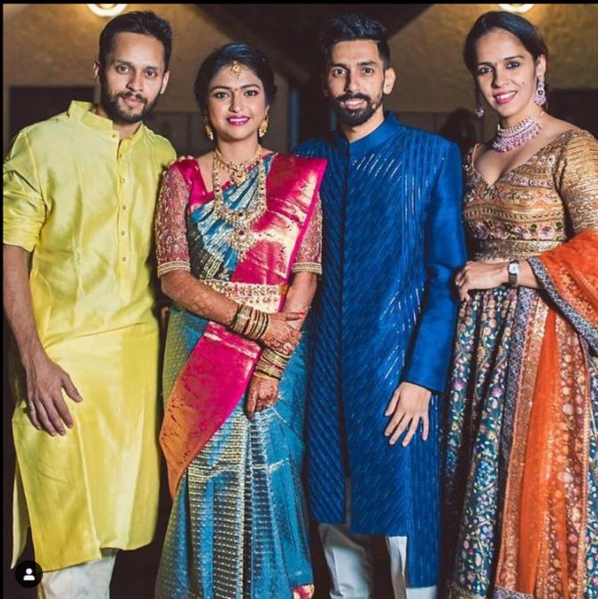 Purapalli Kashyap and wife Saina Nehwal attended the wedding of Gurusaidutt, who tied the knot with Amulya Gulapalli on November 25 in Hyderabad