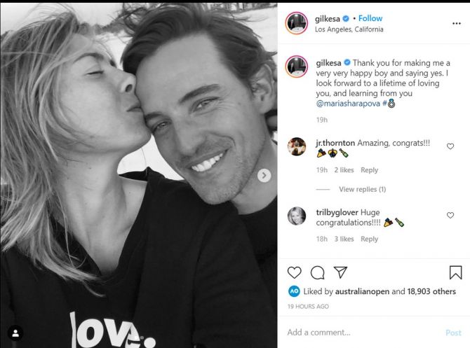 Alex Gilkes's Instagram post announcing their engagement