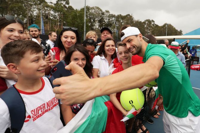 Grigor Dimitrov meets Bulgarian fans on Day 3 of the 2020 ATP Cup Group Stage at Ken Rosewall Arena in Sydney on Sunday