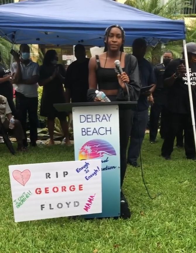 US teen tennis star Coco Gauff at a peaceful protest at Delray Beach in Florida on Thursday
