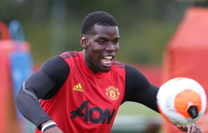 Paul Pogba at a Manchester United training session on Friday