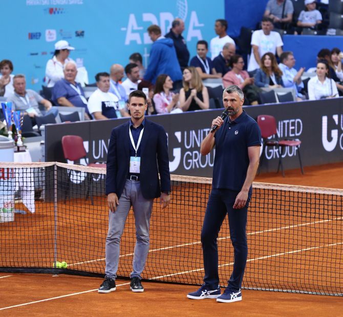 Adria Tour director Djordje Djokovic and Goran Ivanisevic announce the cancellation of the final of the Adria Tour in Zadar, Croatia, after Bulgaria's Grigor Dimitrov tested positive for the coronavirus disease (COVID-19) on Sunday