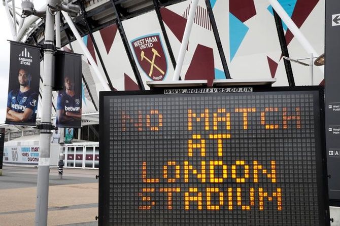 A general view outside the London Stadium as the Premier League is suspended due to the number of coronavirus cases growing around the world.