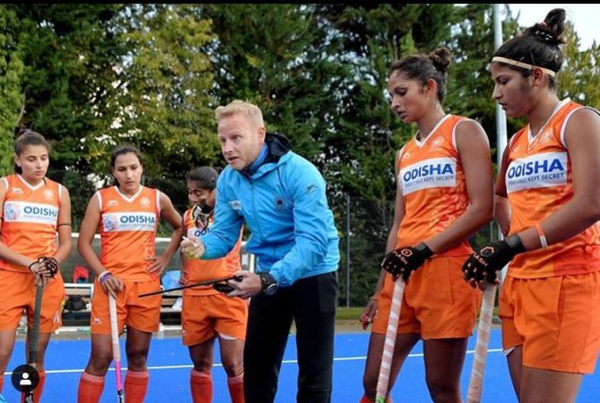 Sjoerd Marijne, chief coach of the Indian women's hockey team, during a training session