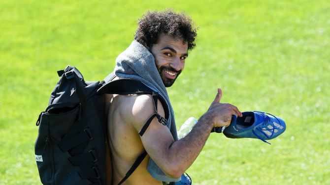 Liverpool's Mohamed Salah at Melwood training ground on Friday