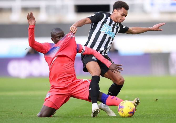Chelsea's Ngolo Kante (left) battles for possession with Newcastle United's Jacob Murphy