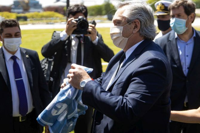Argentina President Alberto Fernandez arrives at Casa Rosada for the funeral of Diego Maradona