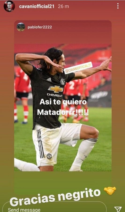 The now deleted racist post shared by Edinson Cavani on his Instagram page
