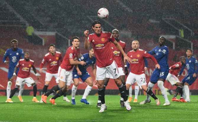 Manchester United's Edinson Cavani in action during the Premier League match against Chelsea