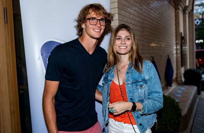 Alexander Zverev and then girlfriend Olga Sharypova at the 2019 Hamburg Open Players Party at Tortue on July 23, 2019 in Hamburg, Germany. 