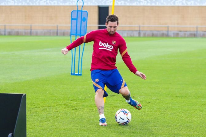 Lionel Messi during a FC Barcelona training session on Monday 