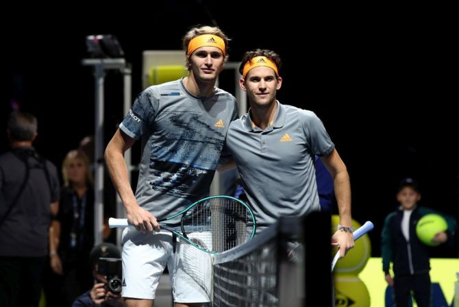 Both Dominic Thiem (right) and Alexander Zverev will be vying to win their first grand slam at the Australian Open on Sunday 