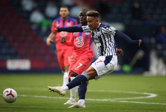 Callum Robinson scores West Bromwich Albion's first goal. 