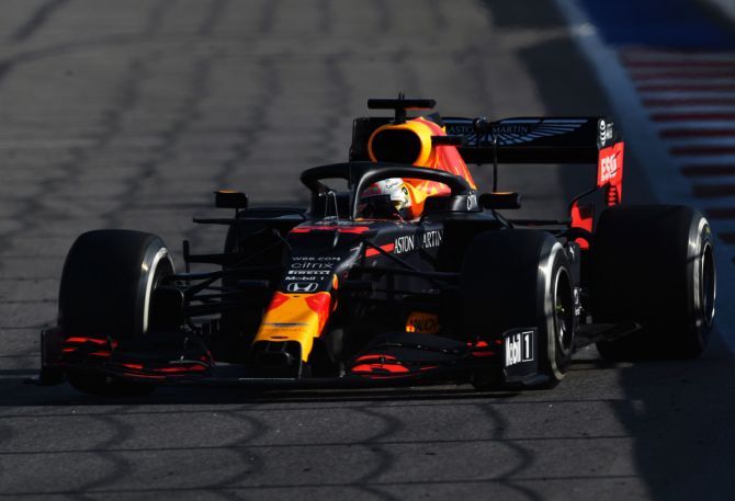 Max Verstappen of the Netherlands, driving for the Aston Martin Red Bull Racing RB16, on track