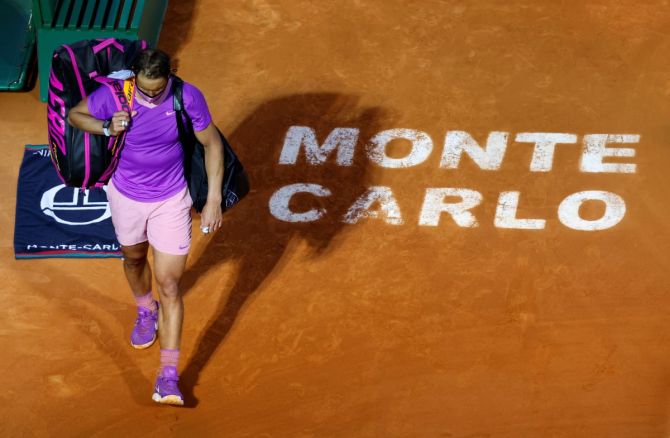 Spain's Rafael Nadal looks dejected after losing his Monte Carlo Masters quarter-final match against Russia's Andrey Rublev. Nadal served seven double faults and was broken seven times