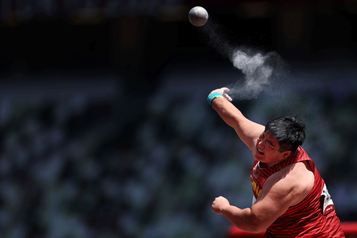 China's Lijiao Gong competes in the women's Shot Put final on day nine of the Tokyo 2020 Olympic Games at Olympic Stadium in Tokyo, on Sunday.