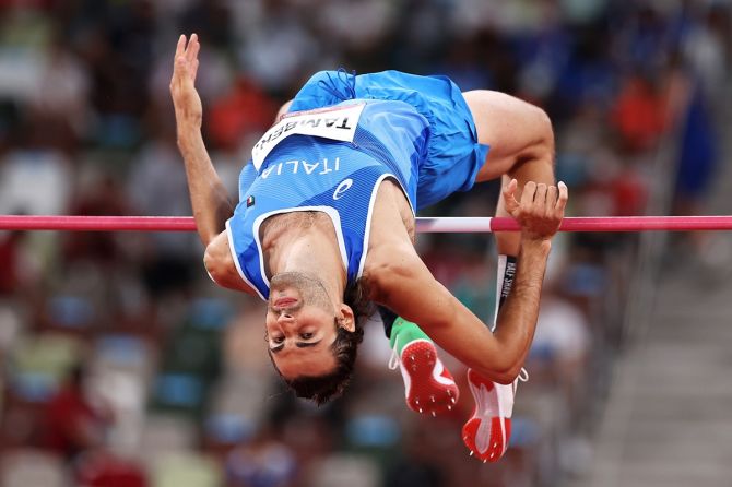Italy's Gianmarco Tamberi competes in the men's High Jump final