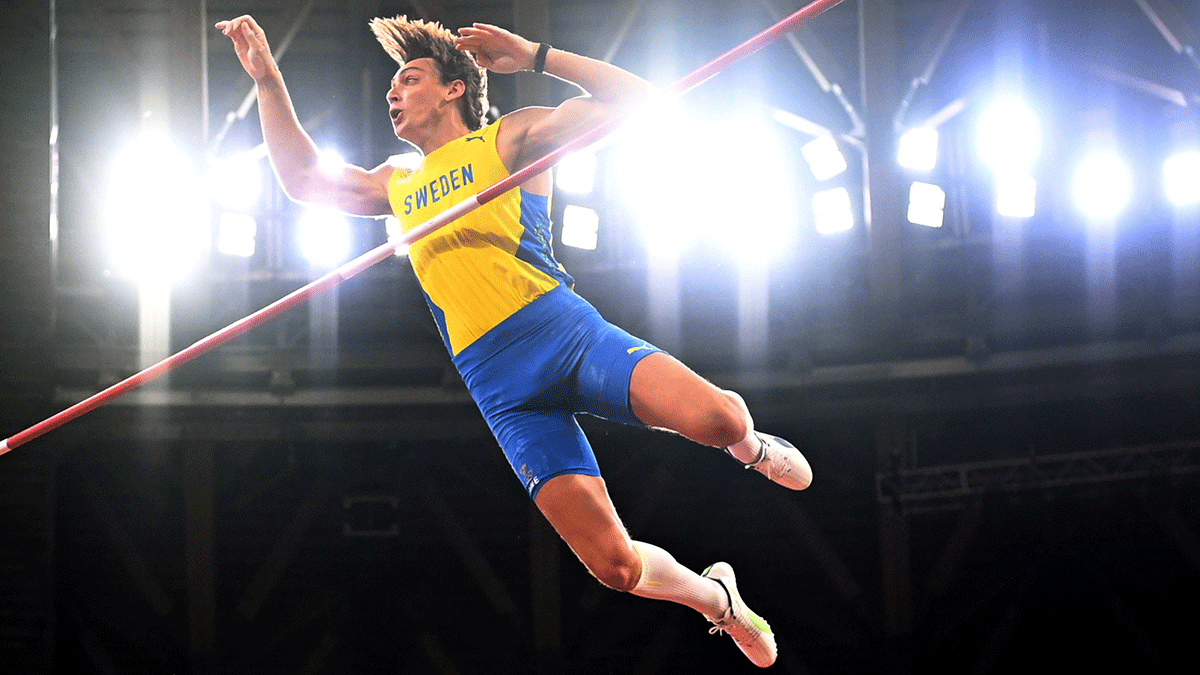 Gold medallist Armand Duplantis of Sweden in action during his failed world record attempt in the Men's Pole Vault final on Tuesday 