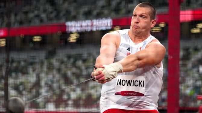 Poland's Wojciech Nowicki in action during the Olympics men's Hammer Throw final.