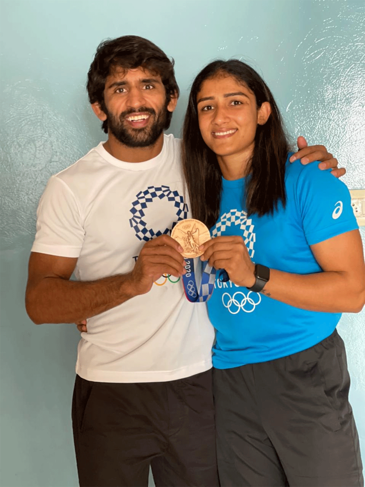 Tokyo Olympics bronze medalist Bajrang Punia shared this photograph on his Twitter page 