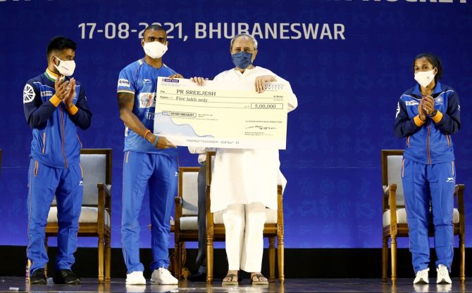 Goalkeeper P R Sreejesh was presented an award of Rs 5 lakh for 'Most Goals Saved'.