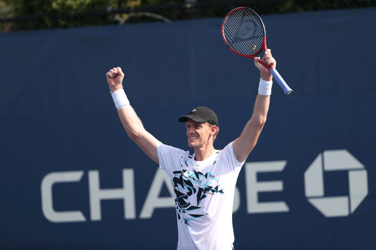 South Africa's Kevin Anderson celebrates match point against Jiri Vesely of the Czech Republic