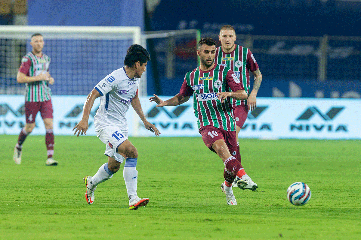 Action from the Indian Super League match played between ATKMohun Bagan and Chennaiyin FC in Fatorda on Saturday