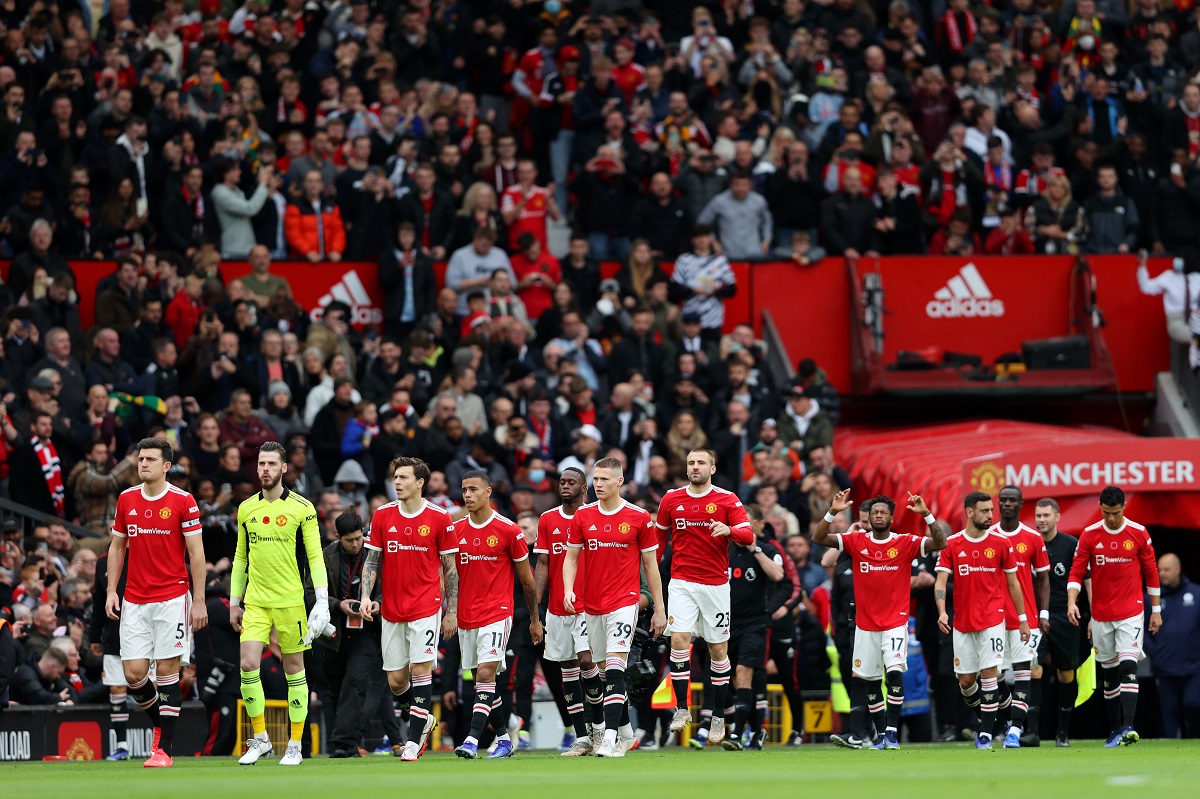 Manchester United take the field at Old Trafford during a Premier League match