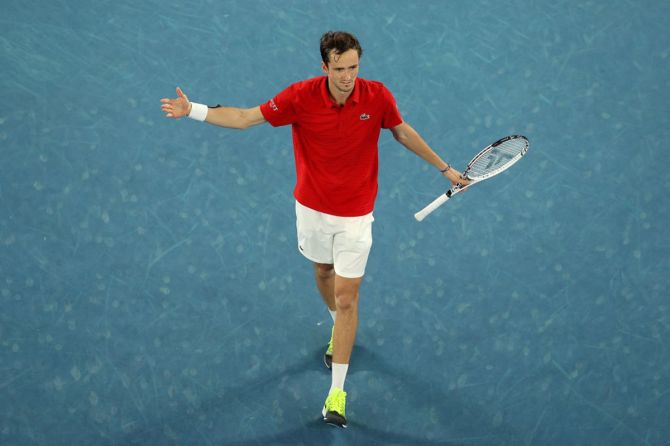 Russia's Daniil Medvedev celebrates victory in his singles final against Italy's Matteo Berrettini.