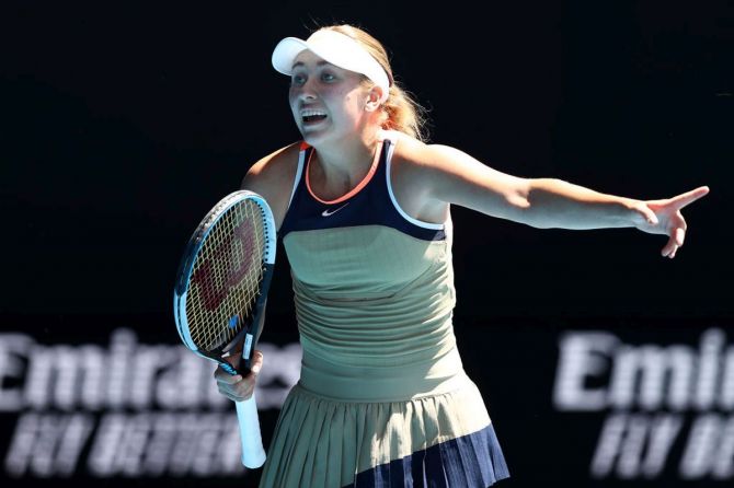 Anastasia Potapova reacts during her match against Serena Williams