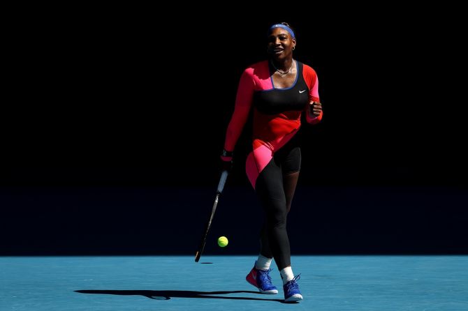 Serena Williams celebrates victory over Aryna Sabalenka of Belarus at the Australian Open on Sunday.