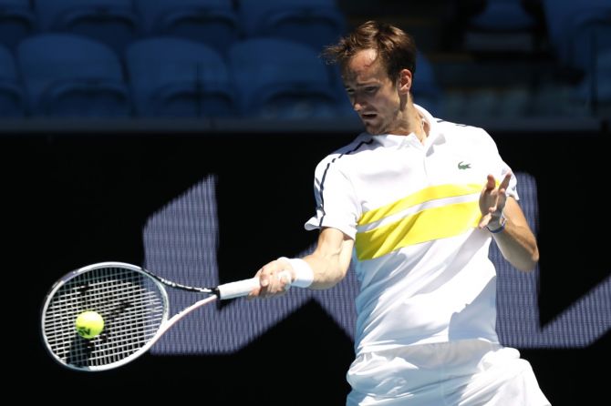 Russia's Daniil Medvedev in action against Mackenzie McDonald of the United States during his fourth round match at the Australian Open on Monday. 