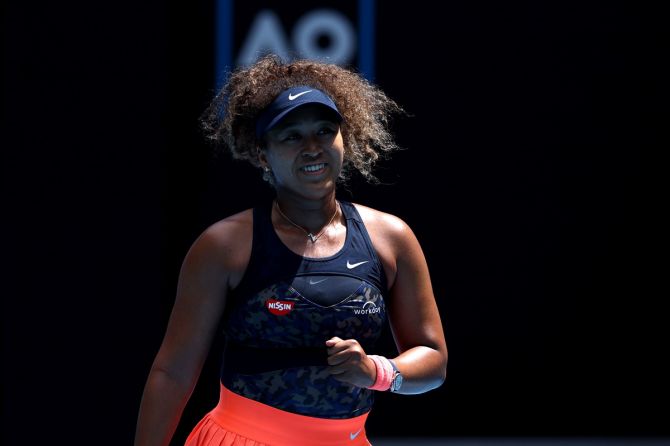 Japan's Naomi Osaka celebrates winning her quarter-final against Taiwan's Su-Wei Hsieh at the Australian Open on Tuesday.