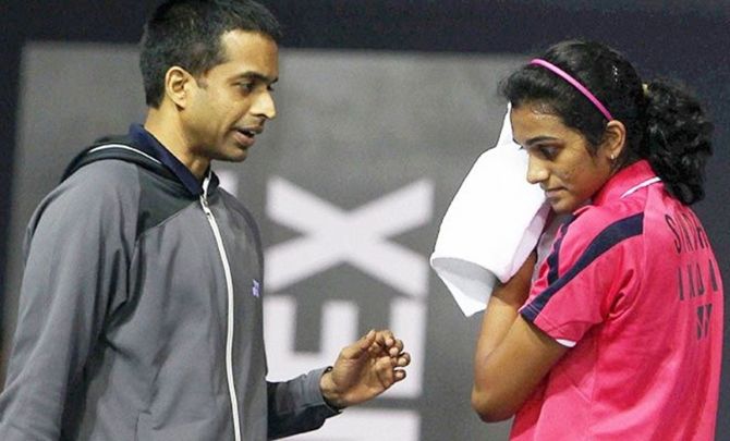 Coach Pullela Gopichand during his stint with P V Sindhu