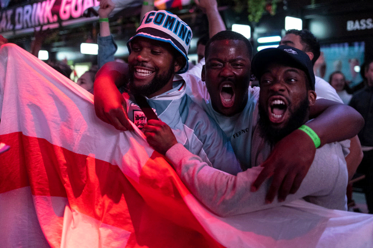 England fans cheer at BOXPARK Croydon 