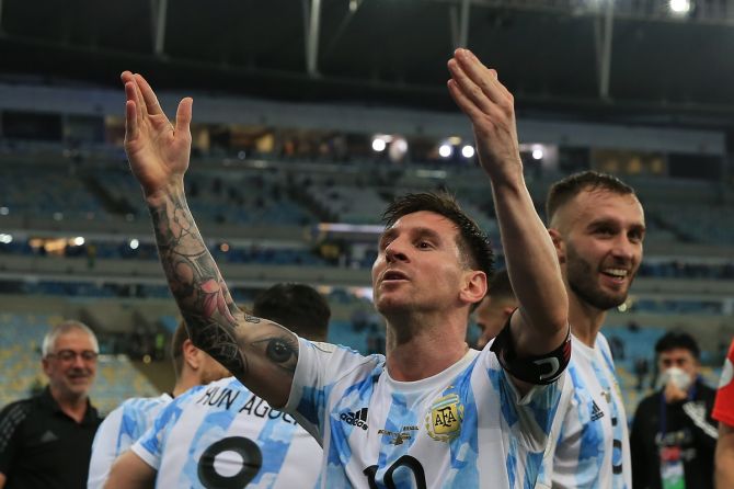 Lionel Messi acknowledges the applause from the crowd after Argentina's 1-0 victory over Brazil in the final of Copa America Brazil, at Maracana stadium in Rio de Janeiro, Brazil, on Saturday