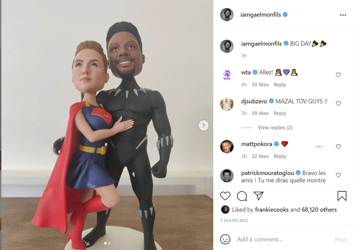 Elina Svitolina and Gael Monfils depicted as superhero models Superwoman and Black Panther