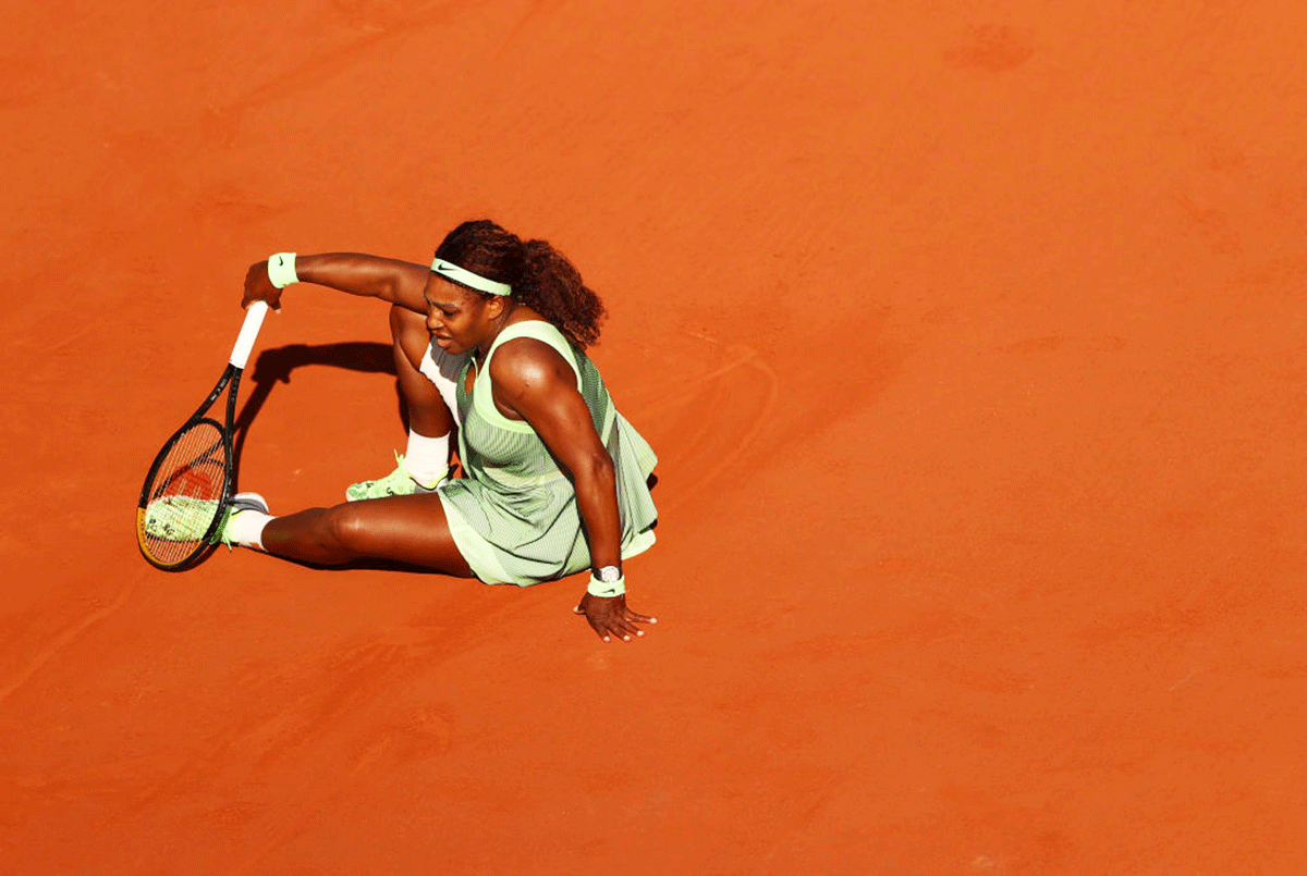 Serena Williams reacts during her fourth round loss to Kazakhstan's Elena Rybakina.